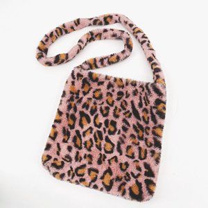 Pink Leopard Fuzzy Crossbody Bag